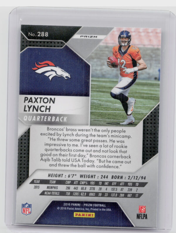 2016 Panini Prizm Paxton Lynch Prizm #288 Broncos - Image 3