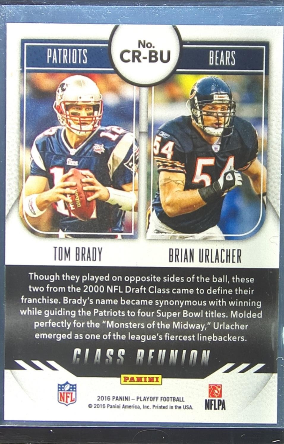 2016 Playoff Tom Brady / Brian Urlacher #CR-BU Bears Class Reunion - Image 3