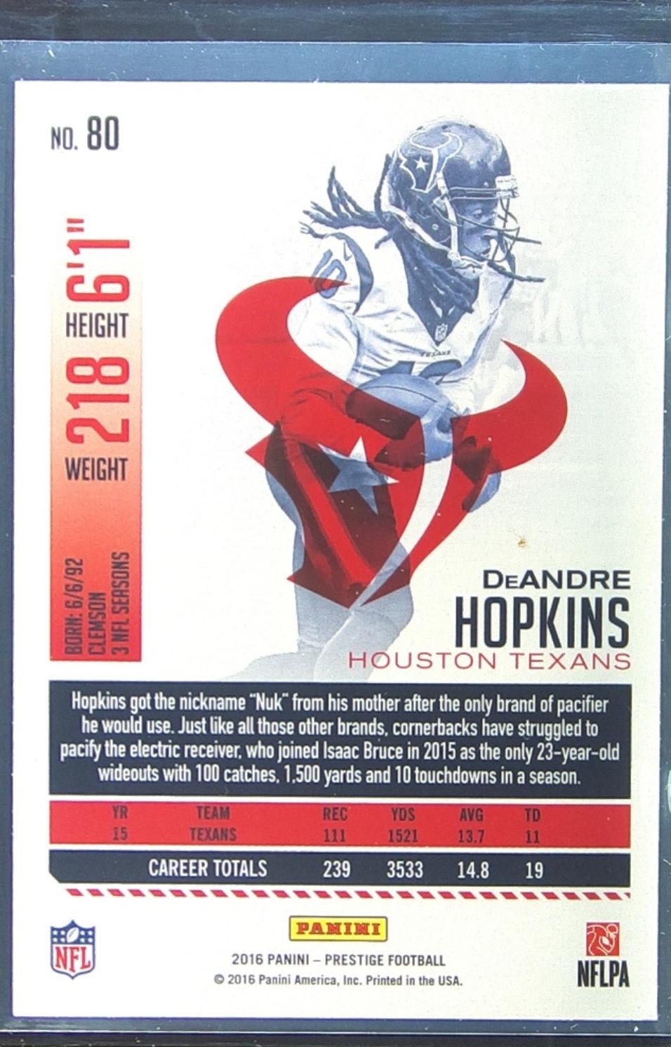 2016 Prestige DeAndre Hopkins Xtra Points Green #80 Texans - Image 3