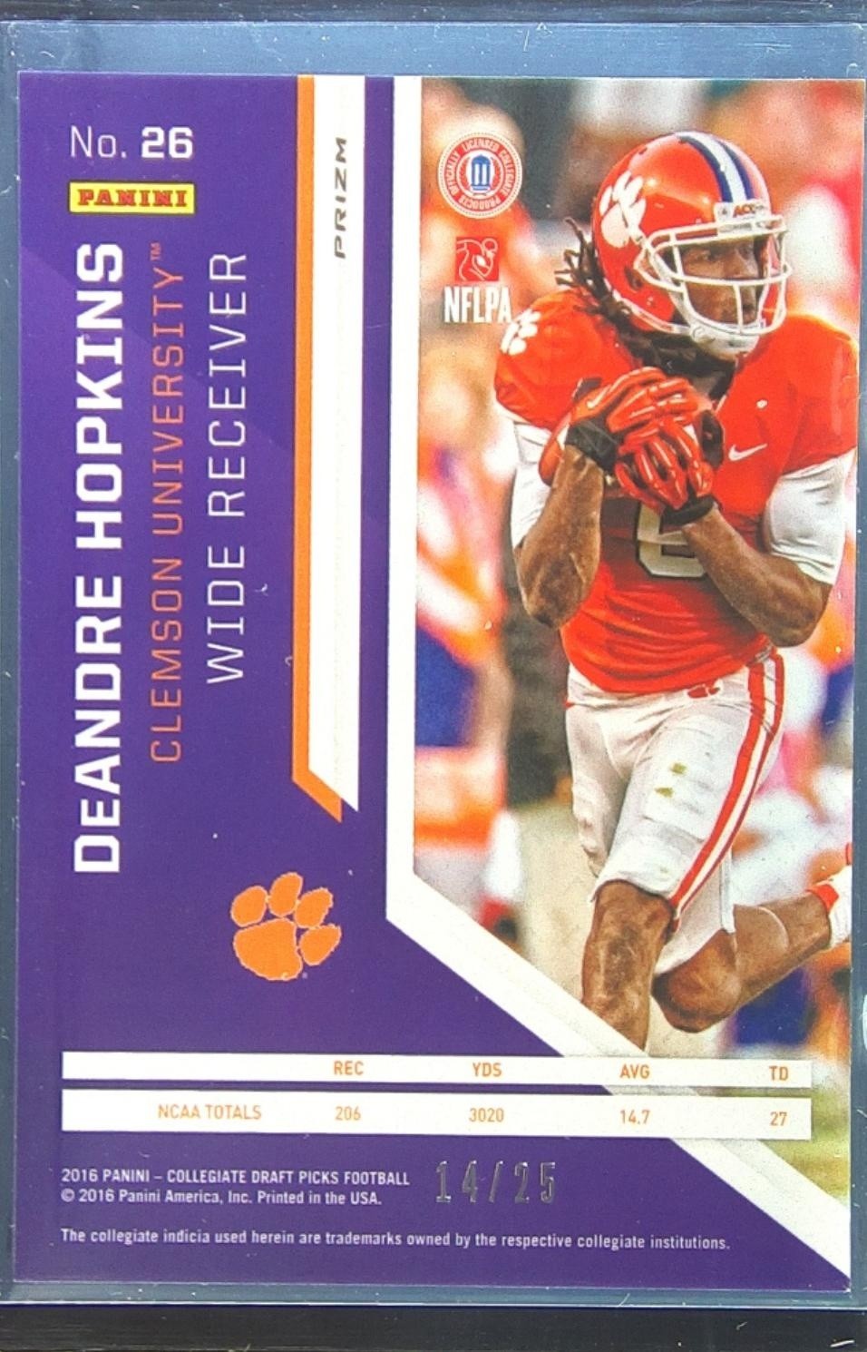 2016 Prizm Collegiate Draft Picks DeAndre Hopkins Prizms Red White and Blue /25 - Image 3