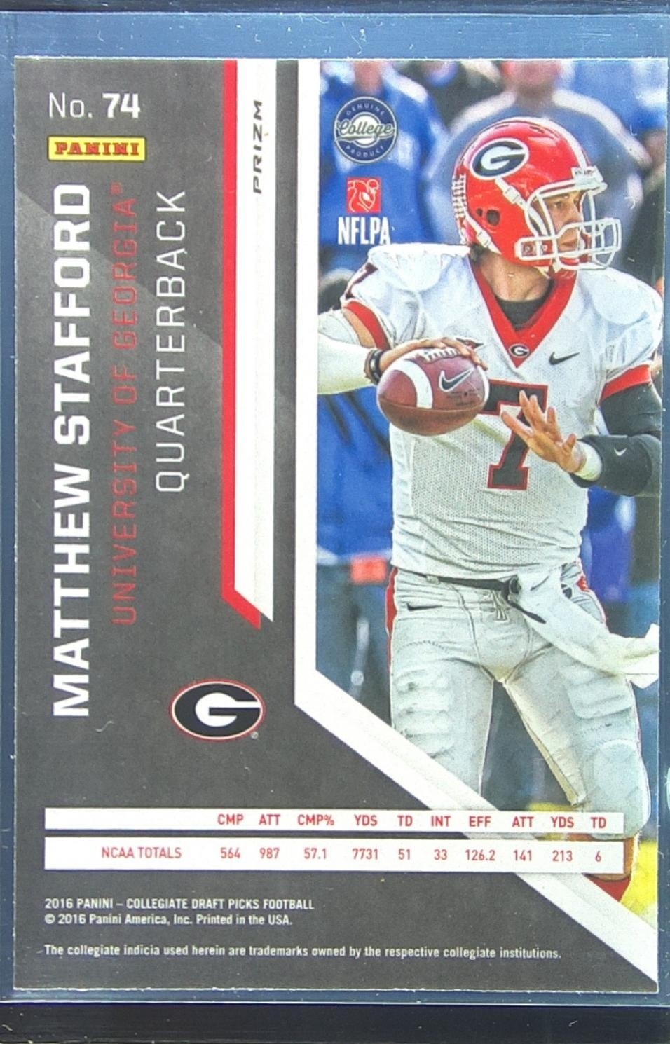 2016 Prizm Collegiate Draft Picks Matthew Stafford Prizms #74 Bulldogs - Image 3