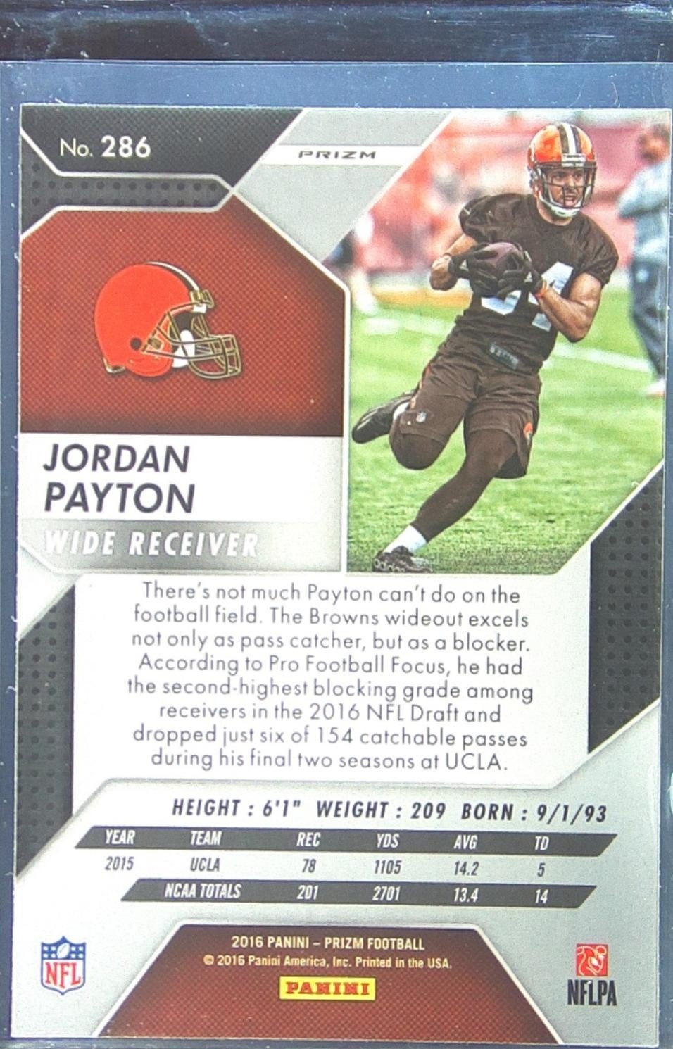 2016 Prizm Jordan Payton Prizm RC #286 Browns - Image 3
