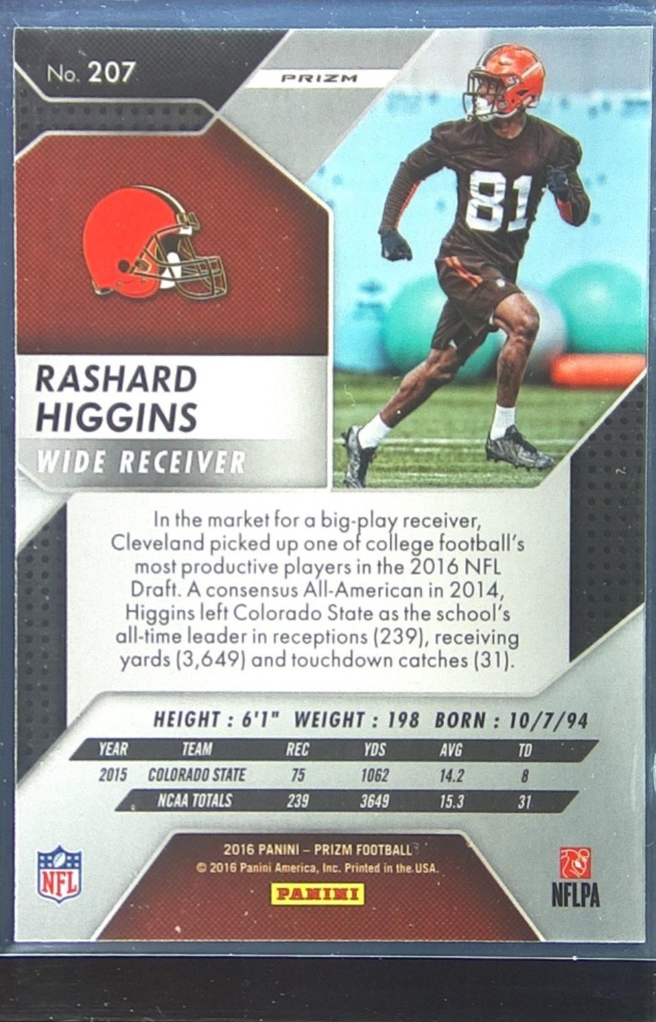 2016 Prizm Rashard Higgins Prizm RC #207 Browns - Image 3