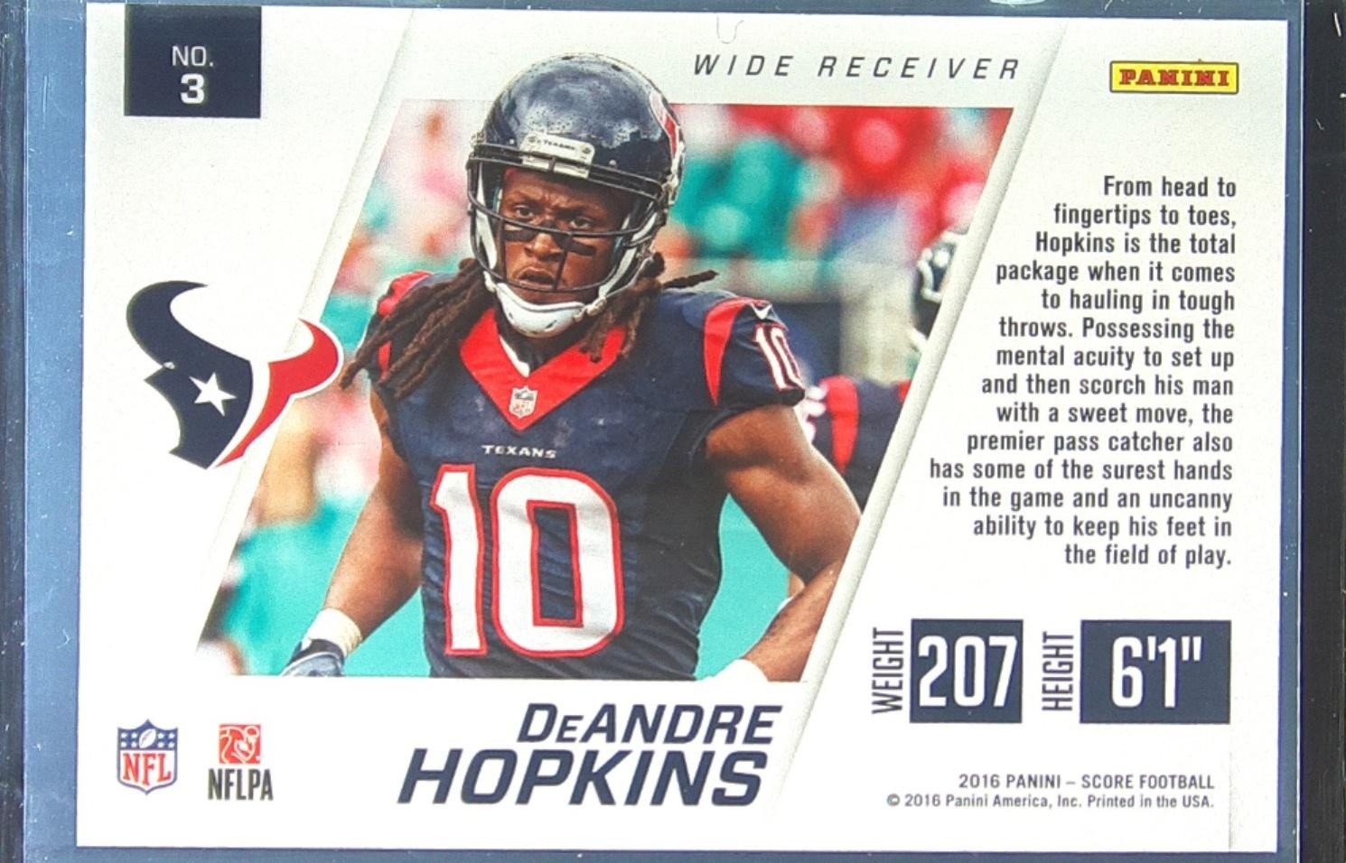 2016 Score DeAndre Hopkins /20 #3 Texans Toe the Line Green - Image 3