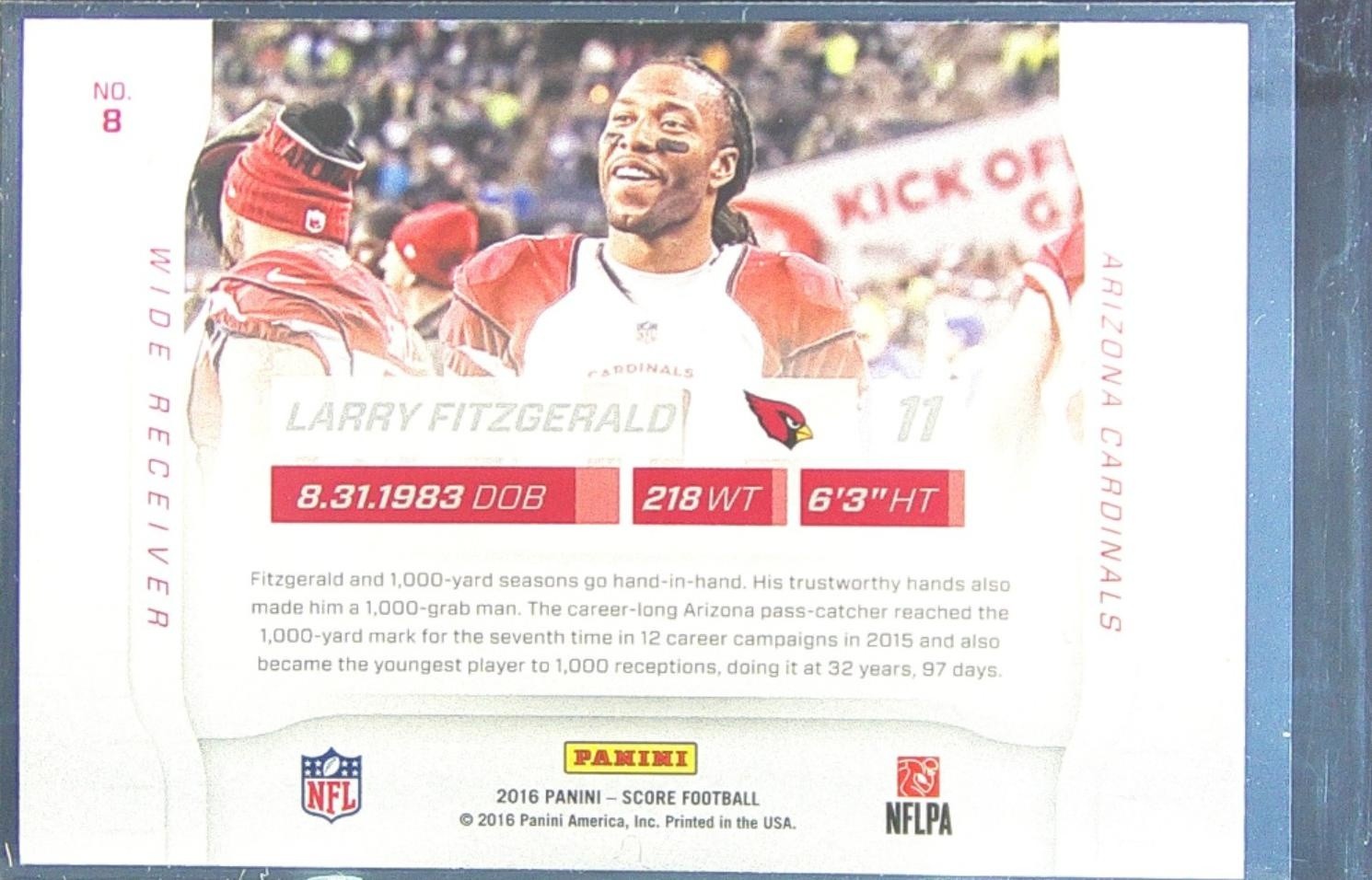 2016 Score Larry Fitzgerald #8 Cardinals Sidelines Red - Image 3