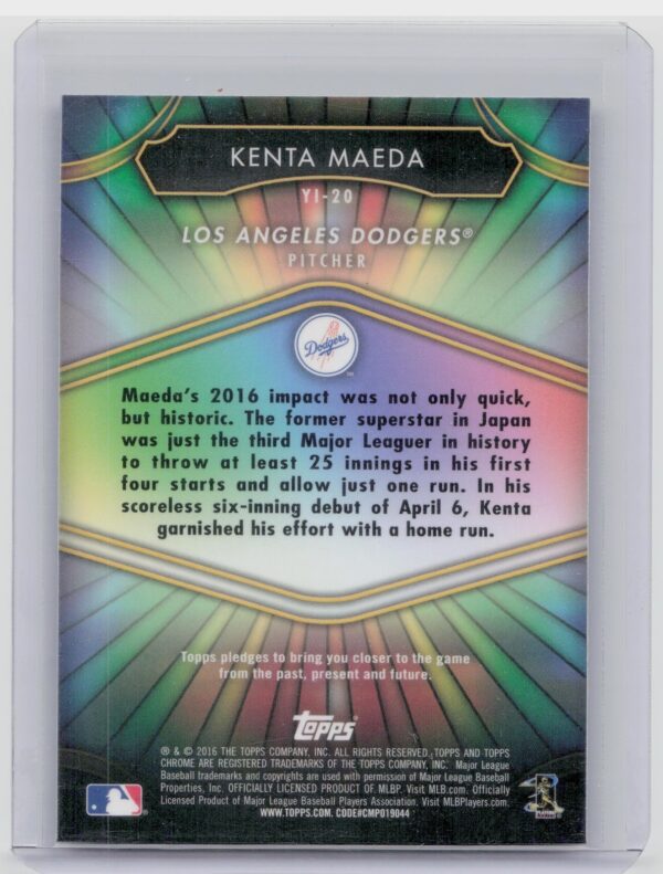 2016 Topps Chrome Kenta Maeda #YI-20 Dodgers Youth Impact - Image 3