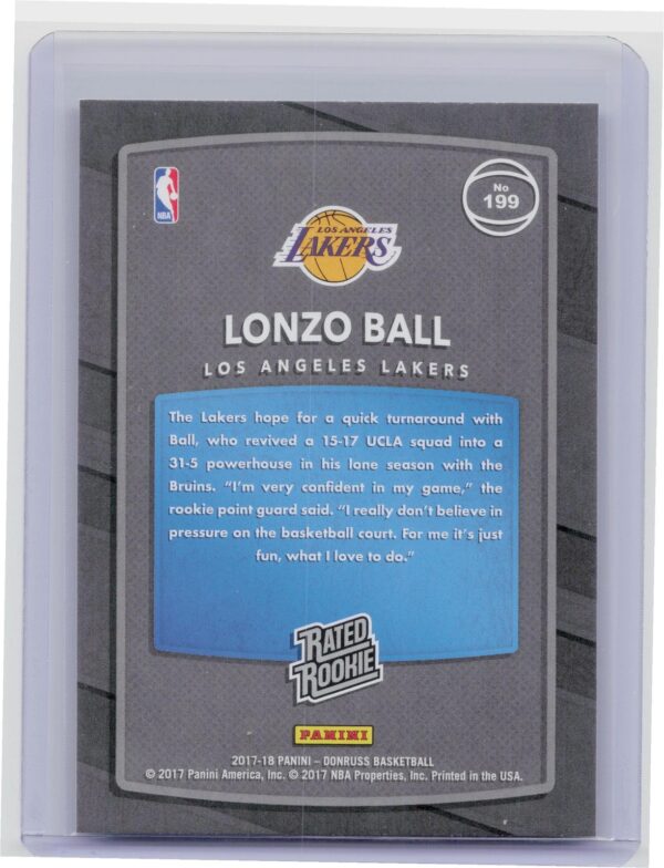 2017-18 Donruss Lonzo Ball RC #199 Lakers - Image 3