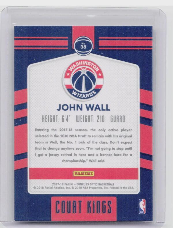 2017-18 Donruss Optic John Wall #38 Wizards Court Kings - Image 3