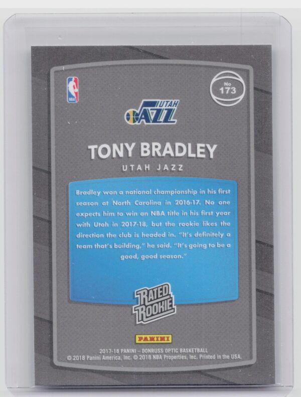 2017-18 Donruss Optic Tony Bradley RC #173 Jazz - Image 3