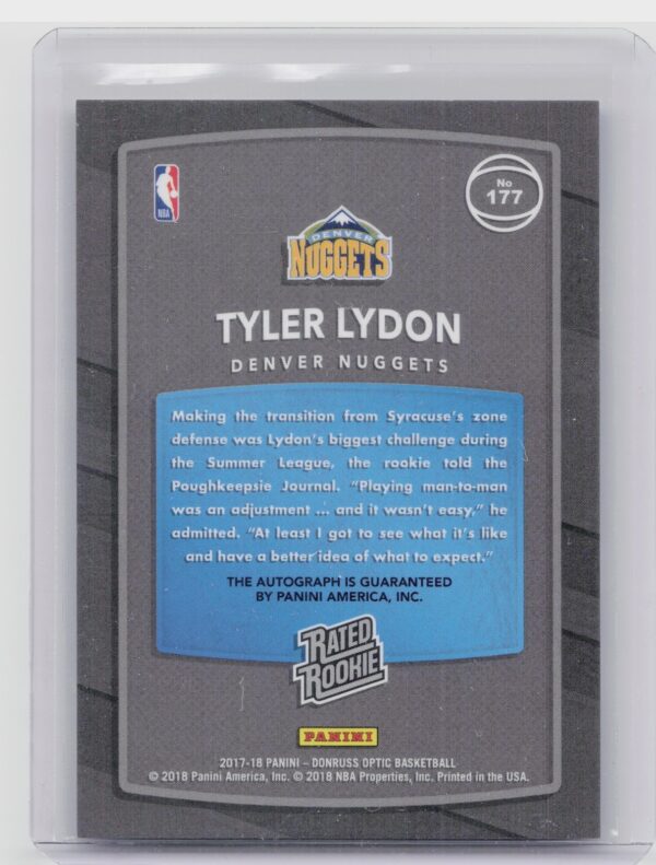 2017-18 Donruss Optic Tyler Lydon AU #177 Nuggets Rated Rookies Signatures - Image 3