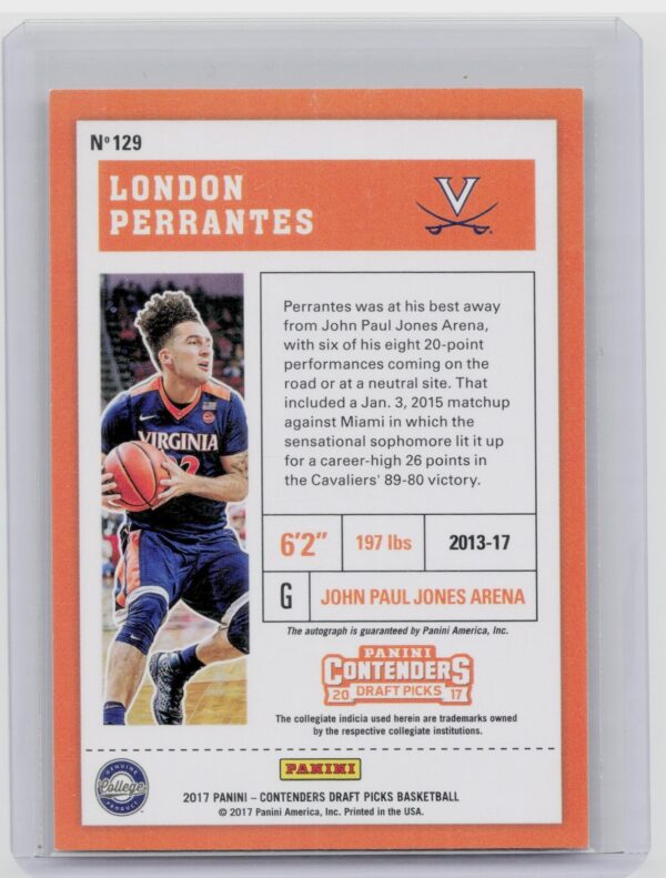 2017-18 Panini Contenders Draft Picks London Perrantes AU #129 Cavaliers College - Image 3