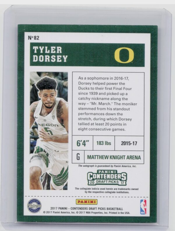 2017-18 Panini Contenders Draft Picks Tyler Dorsey AU #82 Ducks College Ticket - Image 3
