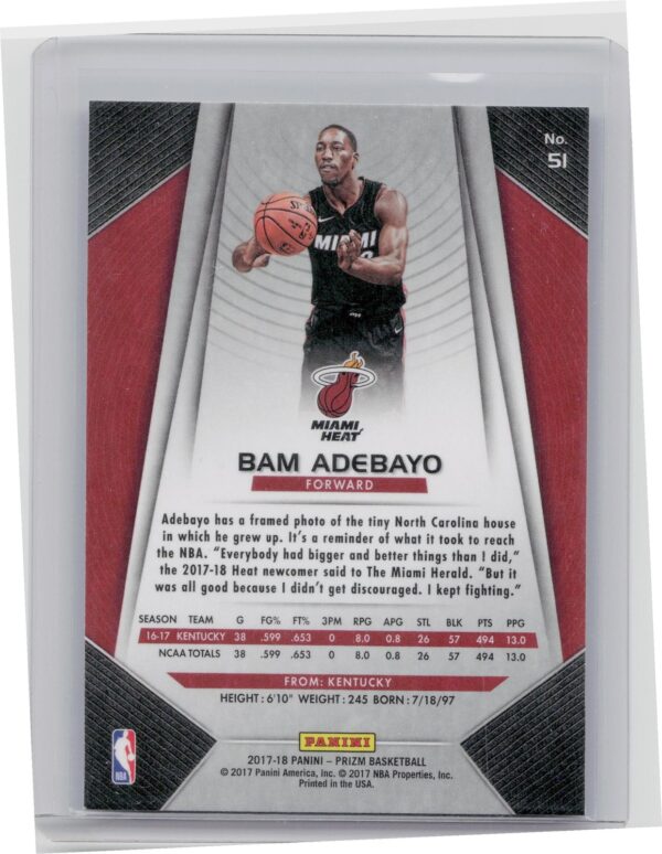 2017-18 Prizm Bam Adebayo RC #51 Heat - Image 3