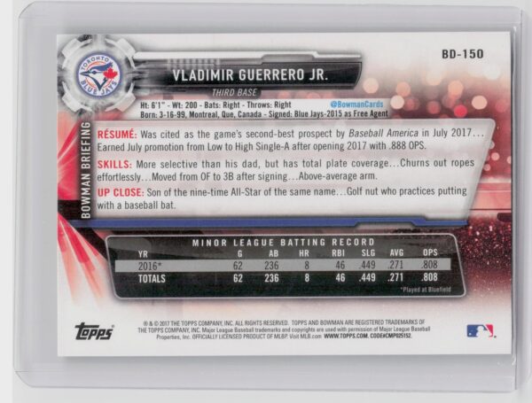 2017 Bowman Draft Vladimir Guerrero Jr. #BD-150 Jays - Image 3