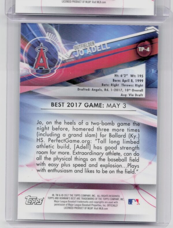 2017 Bowman's Best Jo Adell #TP-4 Angels Top Prospects - Image 3