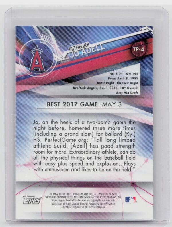 2017 Bowman's Best Jo Adell #TP-4 Angels Top Prospects - Image 3