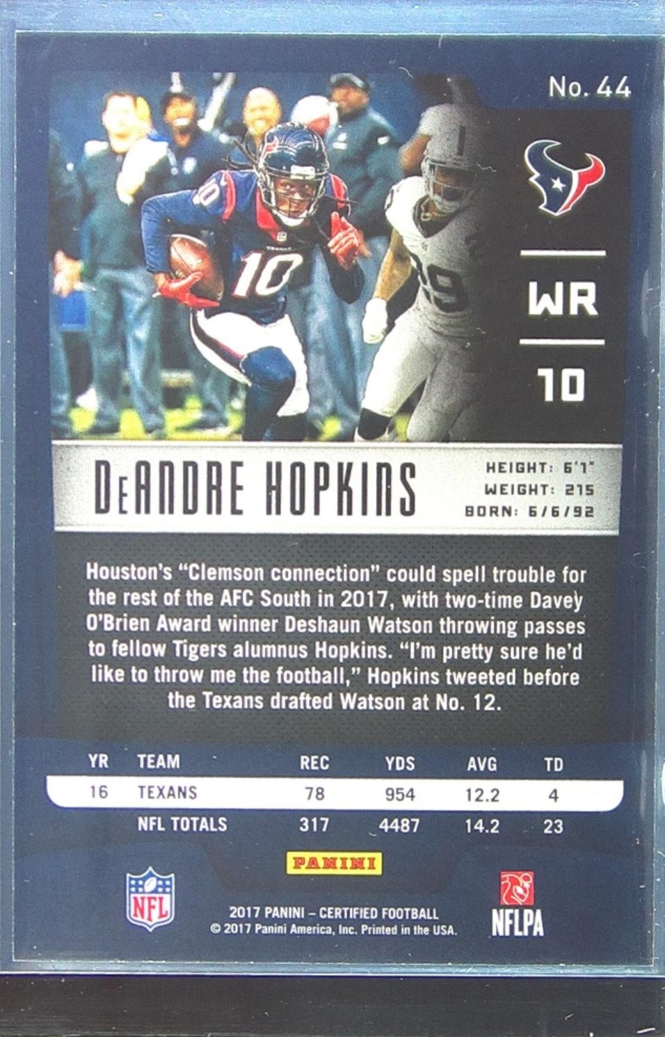 2017 Certified DeAndre Hopkins Mirror Orange /299 #44 Texans - Image 3