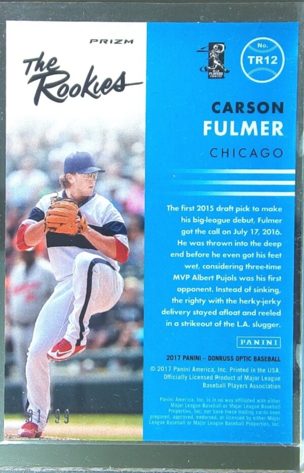 2017 Donruss Carson Fulmer /99 #TR-12 Sox Red - Image 3