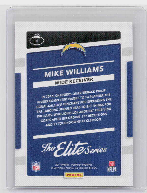 2017 Donruss Mike Williams #4 Chargers The Elite Series Rookies - Image 3