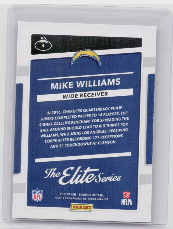 2017 Donruss Mike Williams #4 Chargers The Elite Series Rookies - Image 3