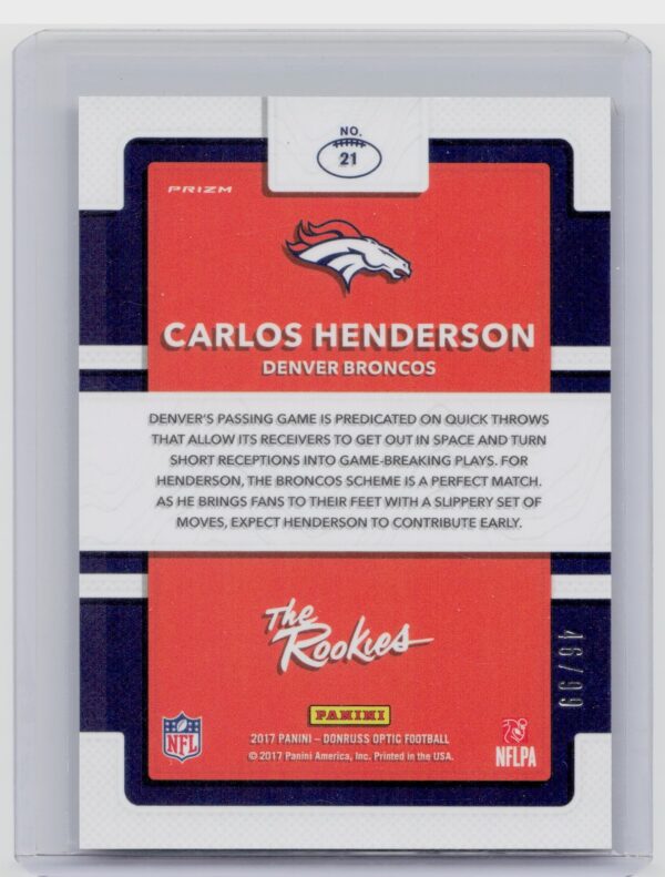 2017 Donruss Optic Carlos Henderson /99 #21 Broncos The Rookies Red - Image 3