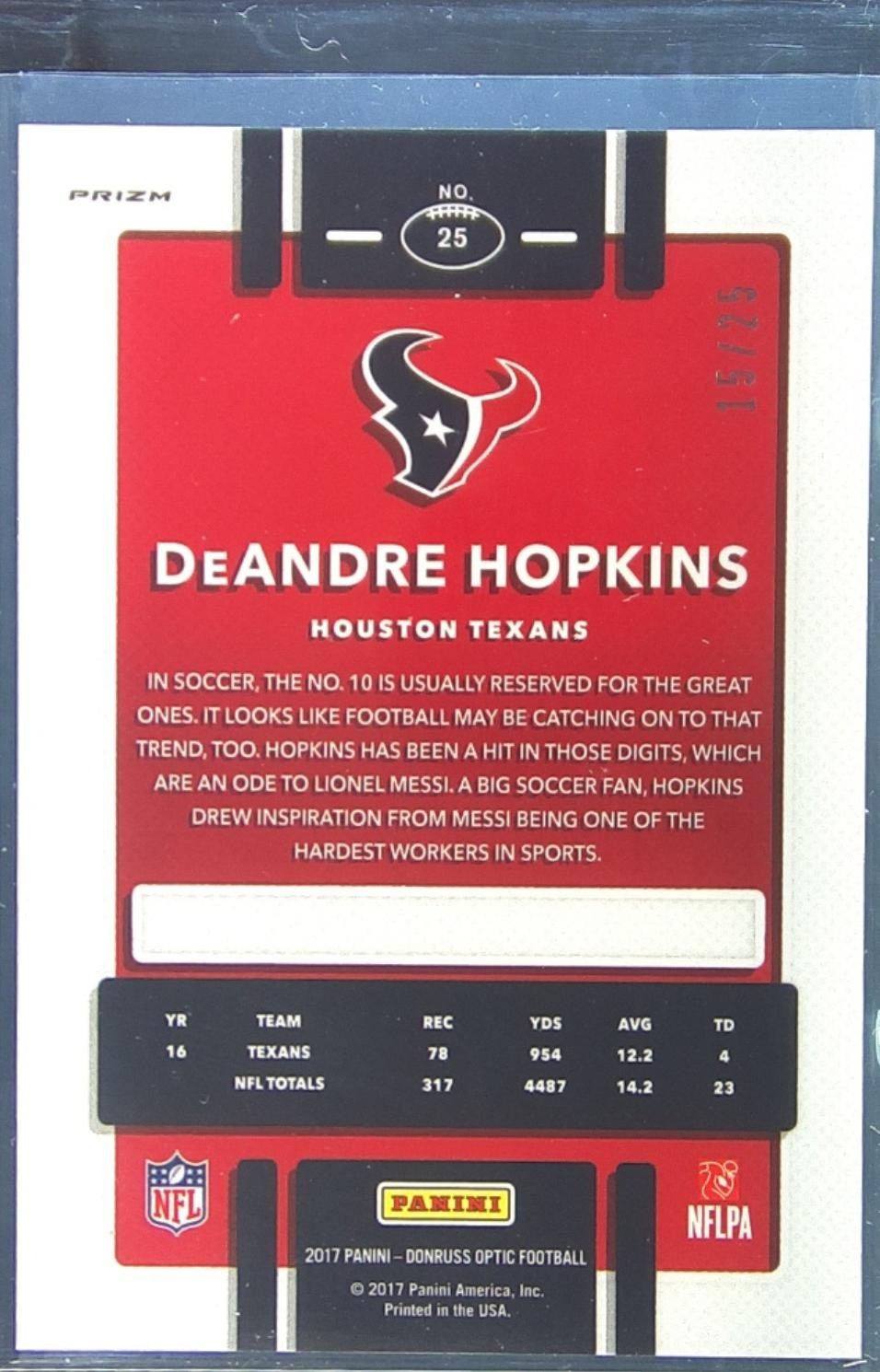 2017 Donruss Optic DeAndre Hopkins Black /25 #25 Texans - Image 3