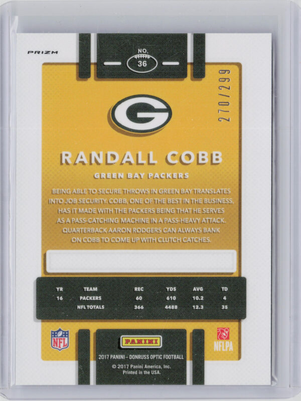 2017 Donruss Optic Randall Cobb Aqua SN299 #36 Packers - Image 3