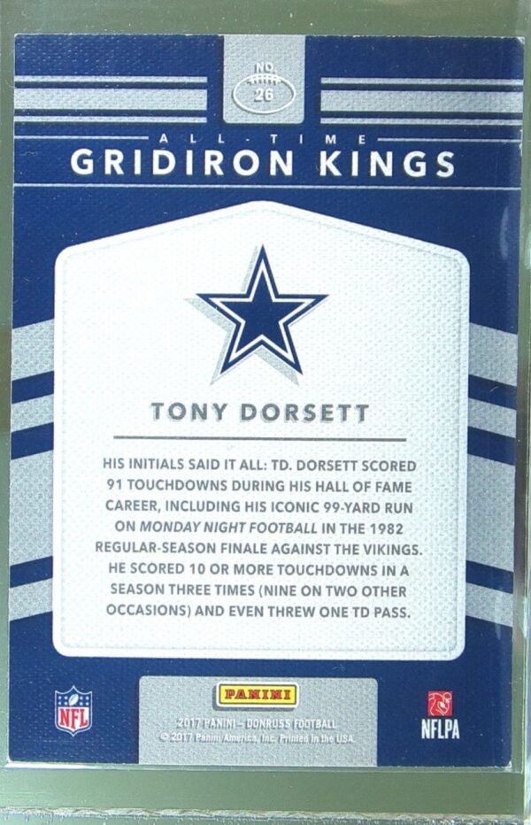 2017 Donruss Tony Dorsett #26 Cowboys All Time Gridiron Kings - Image 3