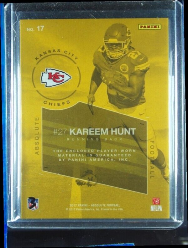 2017 Panini Absolute Kareem Hunt MEM #17 Chiefs Rookie Force - Image 3