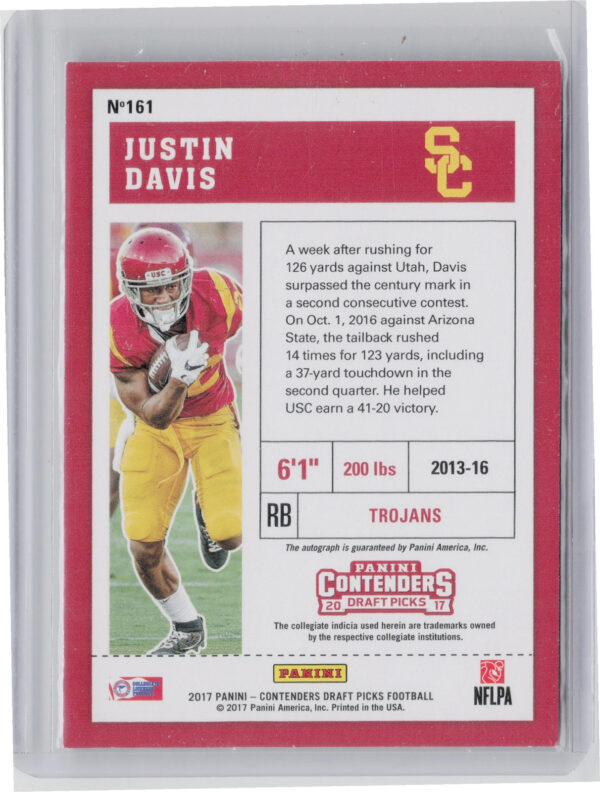 2017 Panini Contenders Draft Picks Justin Davis AU #161 Trojans - Image 3