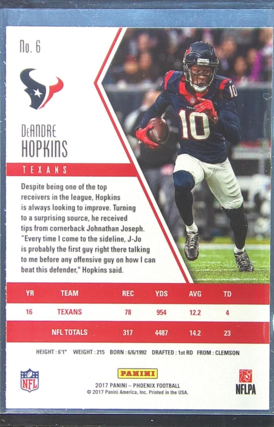 2017 Panini Phoenix DeAndre Hopkins #6 Texans - Image 3