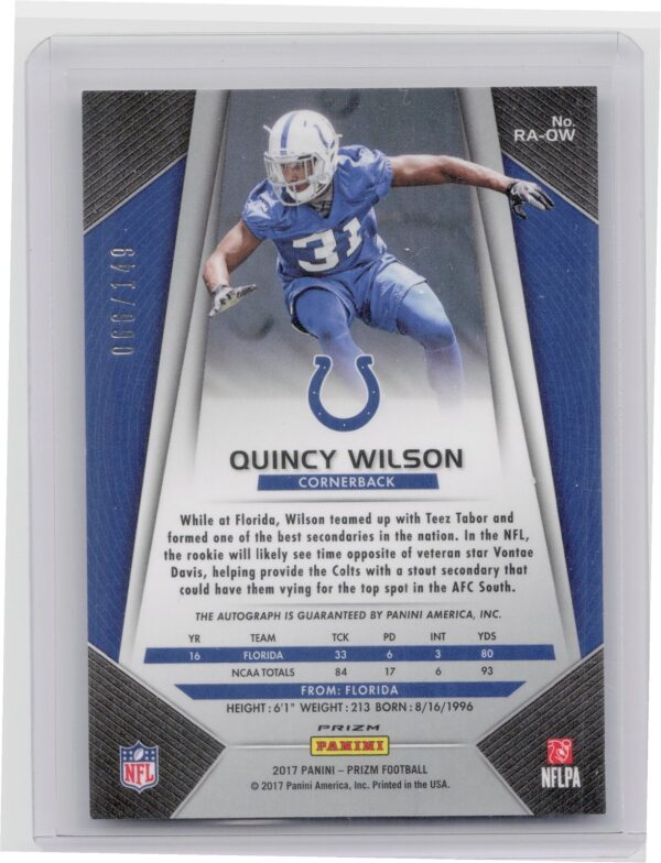 2017 Panini Prizm Quincy Wilson AU SN149 #RA-QW Colts Rookie Autographs Prizm Bl - Image 3