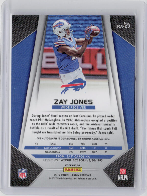 2017 Panini Prizm Zay Jones AU #RA-ZJ Bills Rookie Autographs Prizm Pink - Image 3