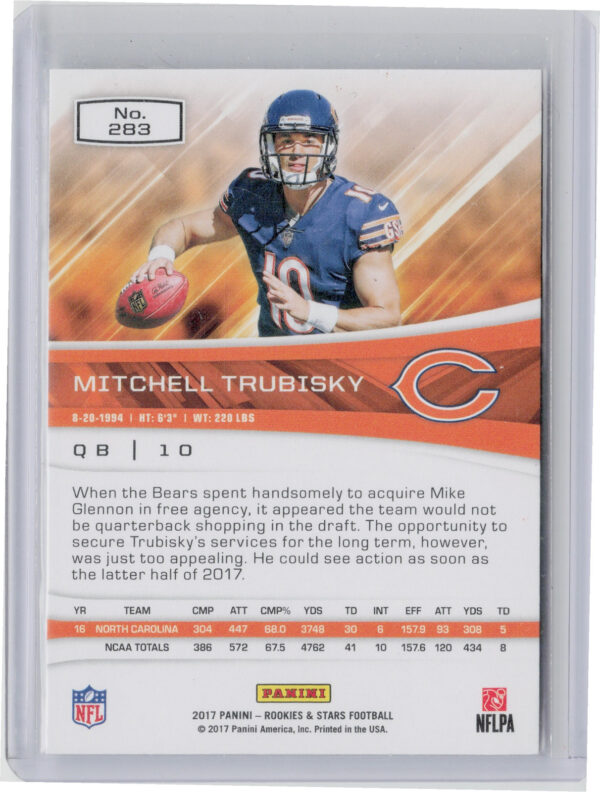 2017 Panini Rookies & Stars Mitchell Trubisky RC #283 Bears - Image 3
