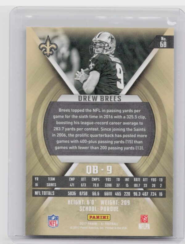 2017 Panini XR Drew Brees Red /299 #68 Saints - Image 3