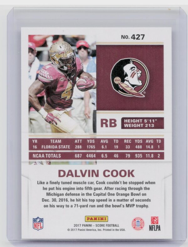 2017 Score Dalvin Cook RC #427 Seminoles - Image 3