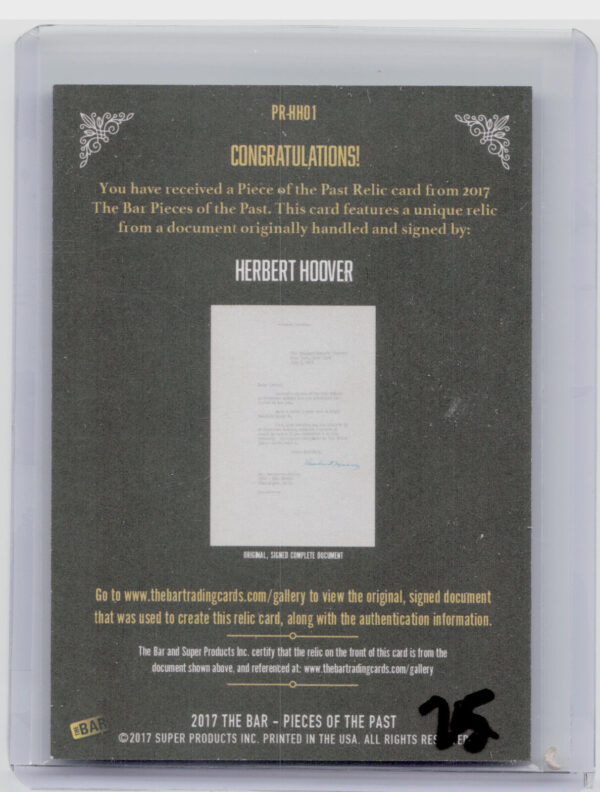 2017 The Bar Pieces of the Past:  Herbert Hoover PR-HH01 - Image 3