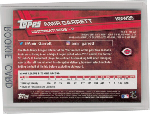 2017 Topps Holiday Amir Garrett RC #HMW96 Reds - Image 3