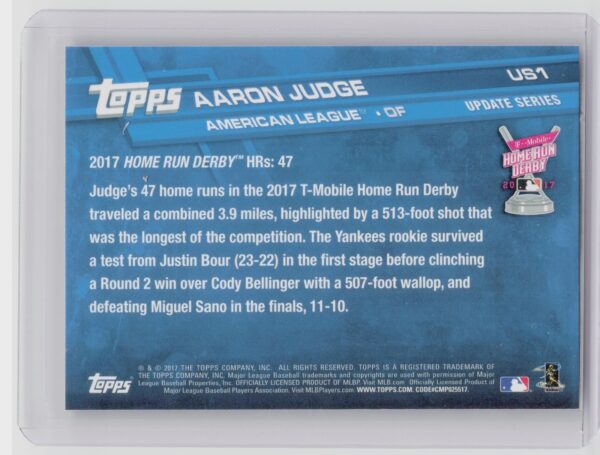 2017 Topps Update Aaron Judge #US1 Yankees - Image 3