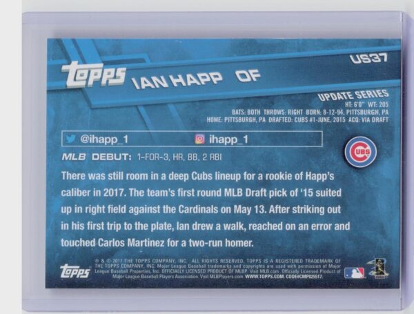 2017 Topps Update Ian Happ #US37 Cubs - Image 3