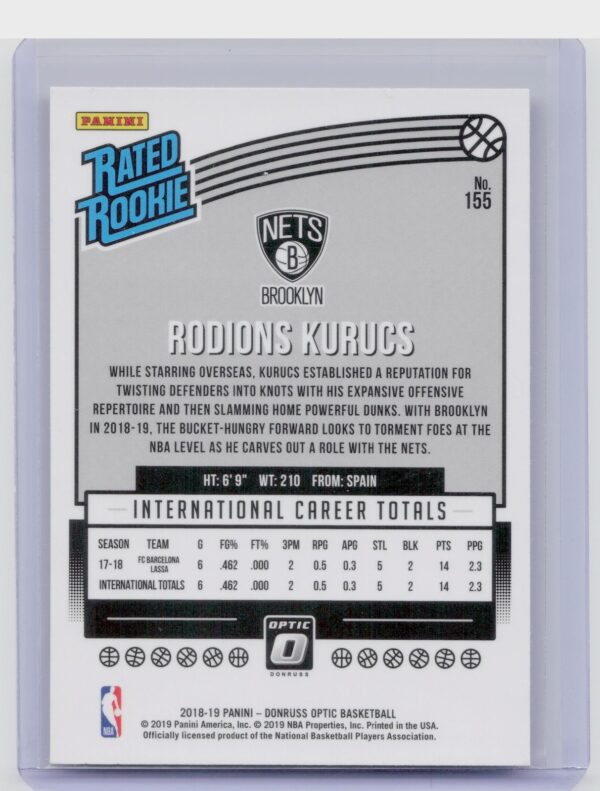 2018-19 Donruss Optic Rodions Kurucs RC #155 Nets - Image 3