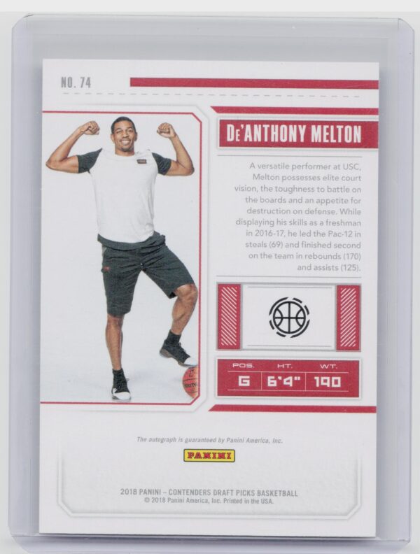 2018-19 Panini Contenders Draft Picks De'Anthony Melton AU #74 Trojans - Image 3