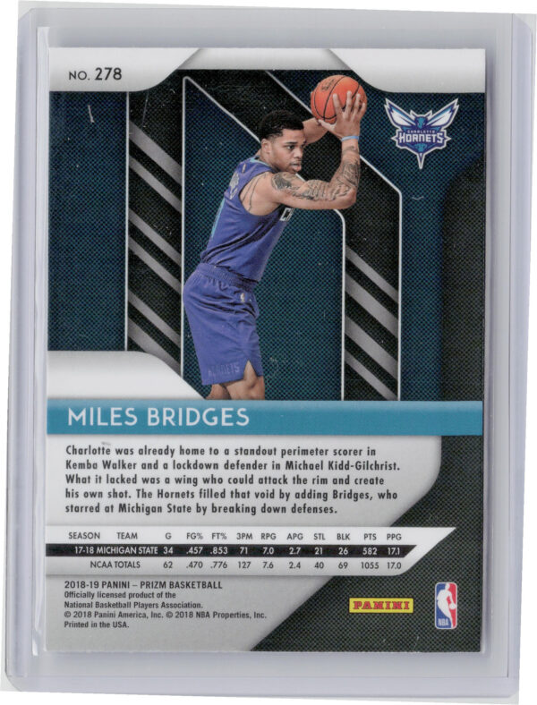 2018-19 Panini Prizm Miles Bridges RC #278 Hornets - Image 3