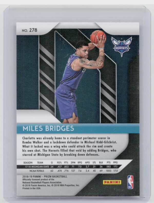 2018-19 Panini Prizm Miles Bridges RC #278 Hornets - Image 3