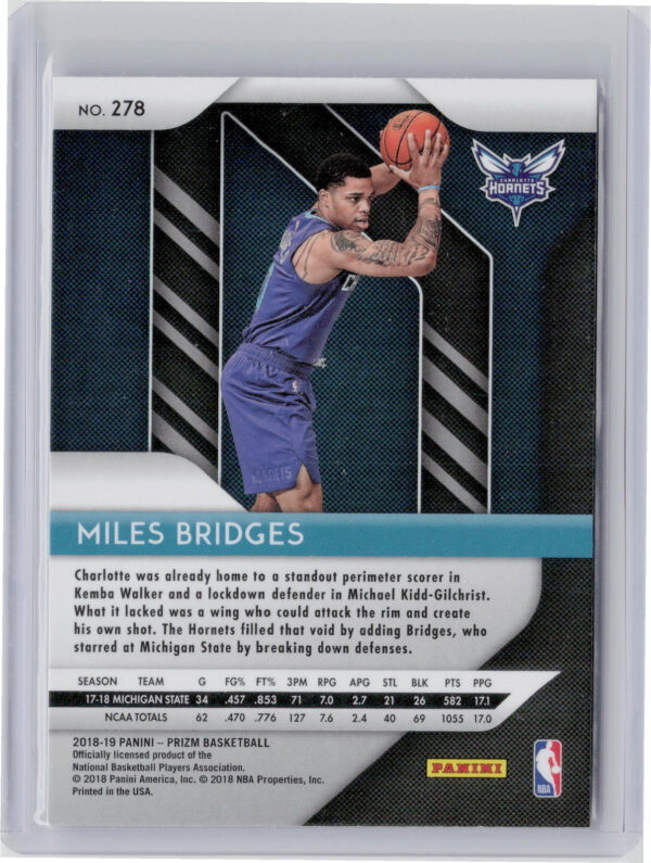 2018-19 Panini Prizm Miles Bridges RC #278 Hornets - Image 3