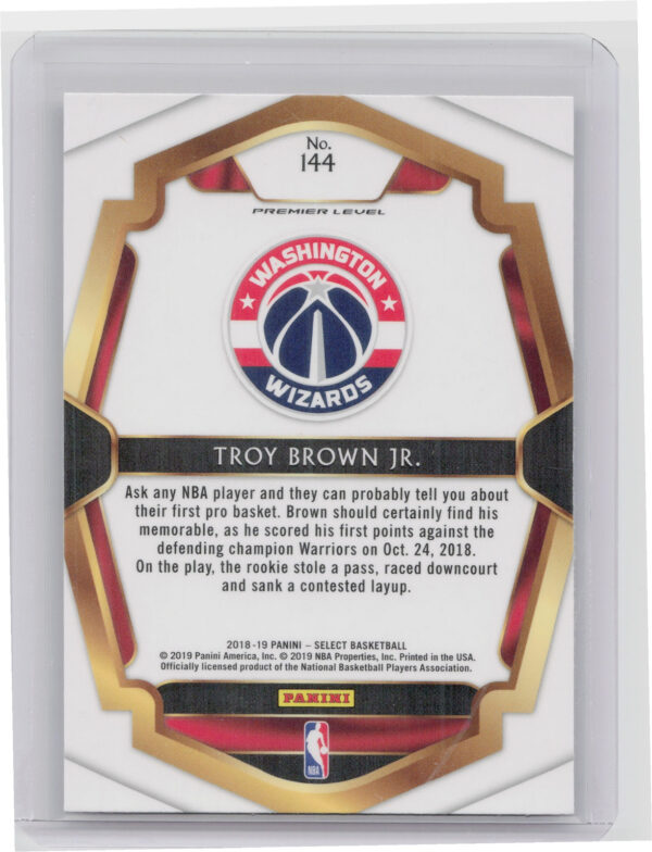 2018-19 Panini Select Troy Brown Jr. RC #144 Wizards - Image 3