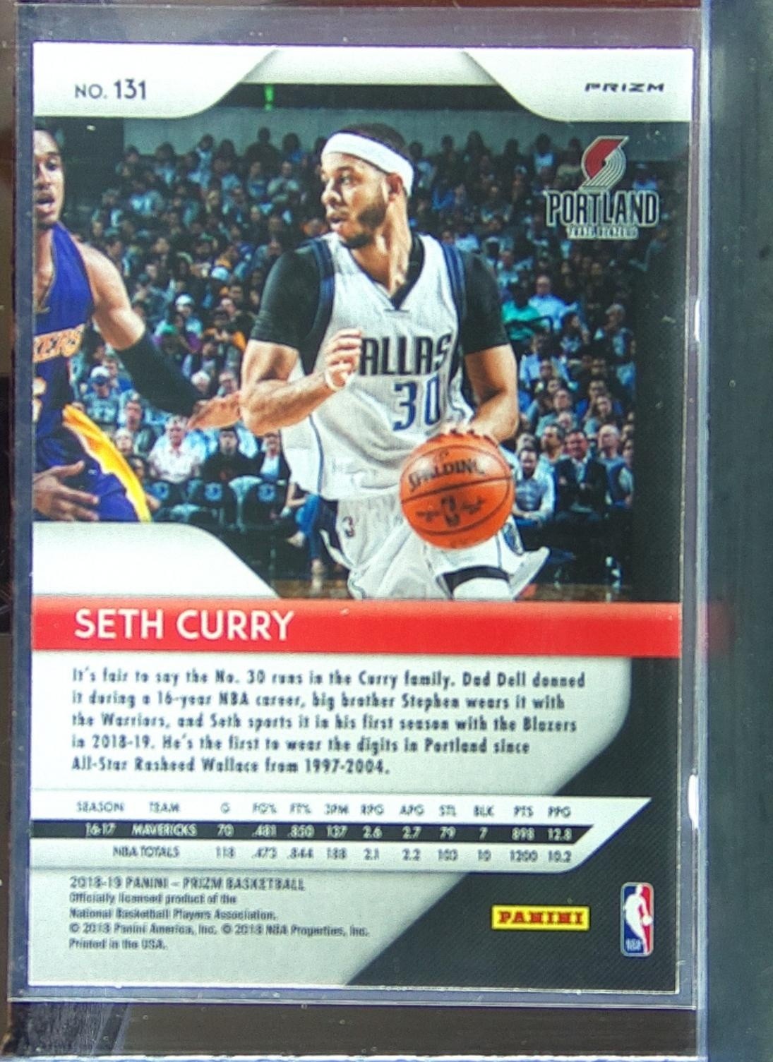 2018-19 Prizm Seth Curry Prizms Silver #131 Blazers - Image 3