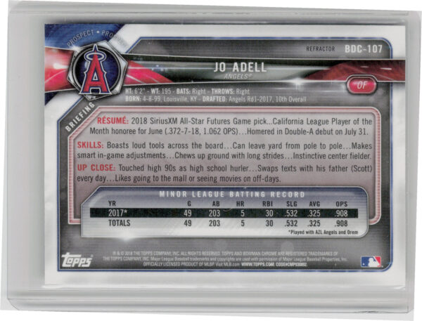 2018 Bowman Draft Jo Adell Chrome Refractors #BDC-107 Angels - Image 3