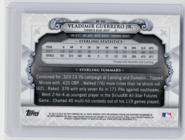 2018 Bowman Vladimir Guerrero Jr. #BS-VGJ Jays Bowman Sterling Continuity - Image 3