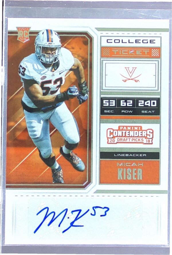 2018 Contenders Draft Picks Micah Kiser Auto RC #263 Cavaliers